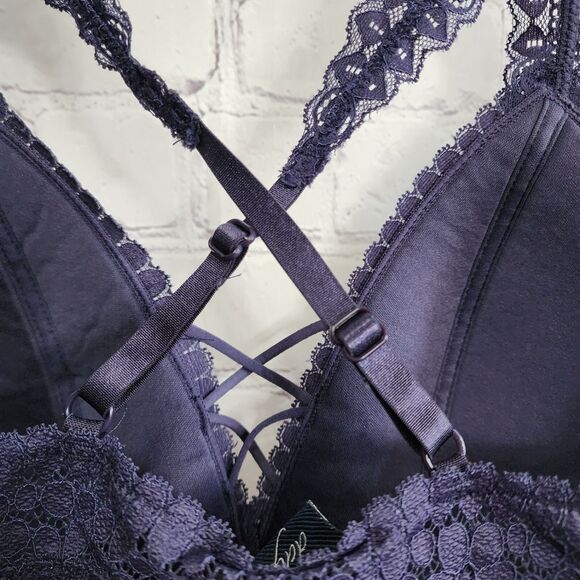 Daytrip Bralette Small Blue Lace Wireless Adjustable Pullover Criss-cross Back - Picture 5 of 12